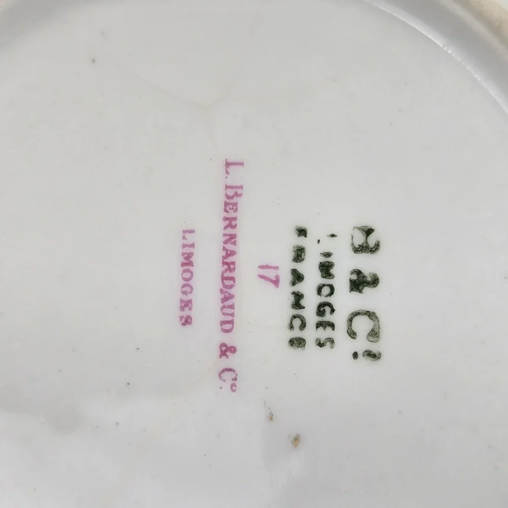 L Bernardaud & Co Limoges France Bird and Berry Porcelain Saucer Gold Rim 5.25